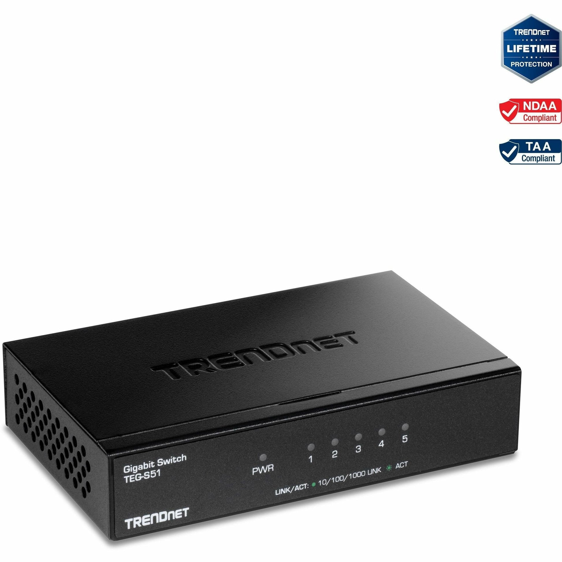 Main Image for TRENDnet 5-Port Gigabit Desktop Switch, TEG-S51, 5 x Gigabit RJ-45 Ports, 10Gbps Switching Capacity, Fanless Design, Metal Enclosure, Lifetime Protection, Black