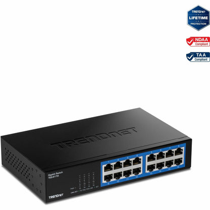 Main Image for TRENDnet 16-Port Gigabit Desktop Switch, TEG-S17D, 16 x Gigabit RJ-45 Ports, 32Gbps Switching Capacity, Ethernet Splitter, NDAA & TAA Compliant, Internal Power Supply, Lifetime Protection, Black