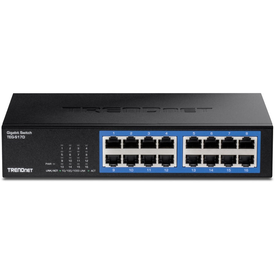 Alternate-Image4 Image for TRENDnet 16-Port Gigabit Desktop Switch, TEG-S17D, 16 x Gigabit RJ-45 Ports, 32Gbps Switching Capacity, Ethernet Splitter, NDAA & TAA Compliant, Internal Power Supply, Lifetime Protection, Black