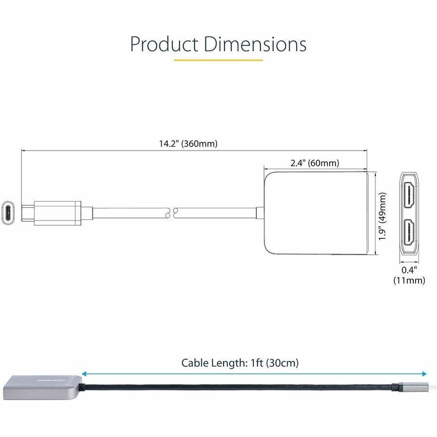 Alternate-Image5 Image for StarTech.com USB-C to Dual HDMI Adapter, USB Type-C Multi-Monitor MST Hub, Dual 4K 60Hz HDMI Laptop Display Extender / Splitter, Windows