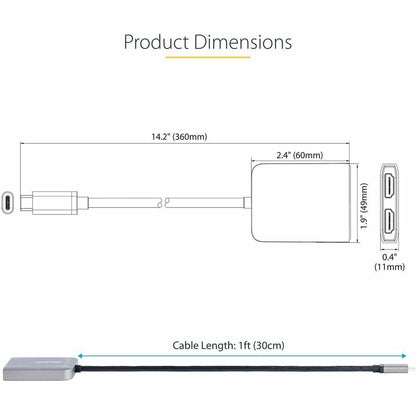 Alternate-Image5 Image for StarTech.com USB-C to Dual HDMI Adapter, USB Type-C Multi-Monitor MST Hub, Dual 4K 60Hz HDMI Laptop Display Extender / Splitter, Windows