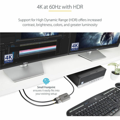 Alternate-Image3 Image for StarTech.com DP to Dual HDMI MST HUB, Dual HDMI 4K 60Hz, 2 Port DisplayPort Multi Monitor Adapter with 1ft/30cm Cable, DP 1.4 | DSC | HBR3