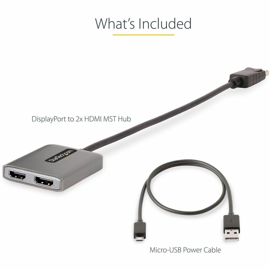 Alternate-Image6 Image for StarTech.com DP to Dual HDMI MST HUB, Dual HDMI 4K 60Hz, 2 Port DisplayPort Multi Monitor Adapter with 1ft/30cm Cable, DP 1.4 | DSC | HBR3