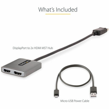 Alternate-Image6 Image for StarTech.com DP to Dual HDMI MST HUB, Dual HDMI 4K 60Hz, 2 Port DisplayPort Multi Monitor Adapter with 1ft/30cm Cable, DP 1.4 | DSC | HBR3