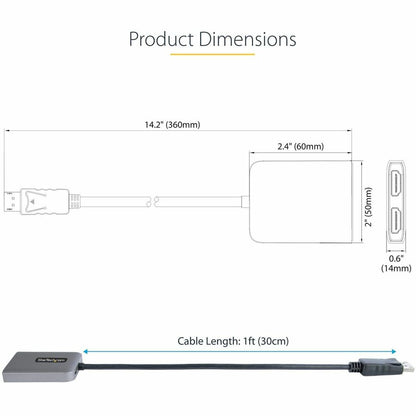 Alternate-Image5 Image for StarTech.com DP to Dual HDMI MST HUB, Dual HDMI 4K 60Hz, 2 Port DisplayPort Multi Monitor Adapter with 1ft/30cm Cable, DP 1.4 | DSC | HBR3