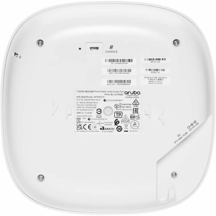 Rear Image for HPE Instant On AP25 Dual Band Wi-Fi 6 802.11ax 5.30 Gbit/s Wireless Access Point - Indoor