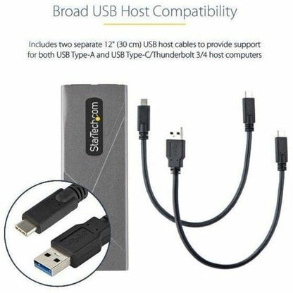 Alternate-Image2 Image for StarTech.com USB-C 10Gbps to M.2 NVMe or M.2 SATA SSD Enclosure, Tool-free M.2 PCIe/SATA SSD Aluminum Enclosure, USB-C & USB-A Host Cables