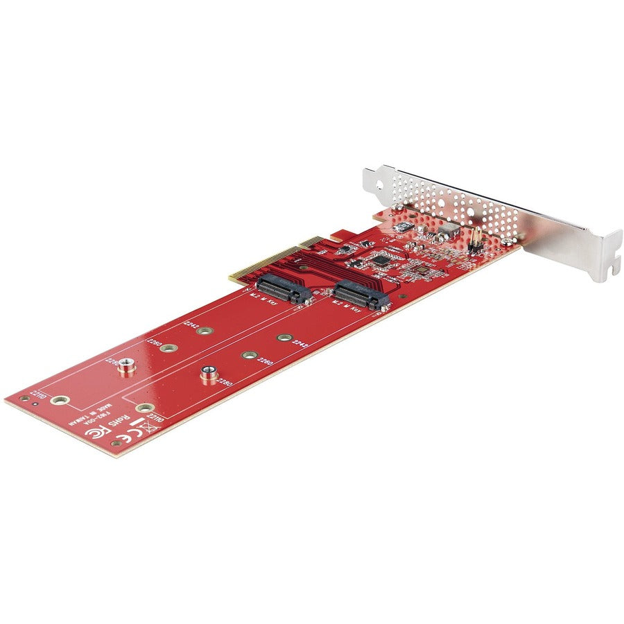 Alternate-Image1 Image for StarTech Dual M.2 PCIe SSD Adapter Card, PCIe x8 / x16 to Dual NVMe/AHCI M2 SSDs, PCI Express 4.0, PC/Linux, Bifurcation Required, TAA