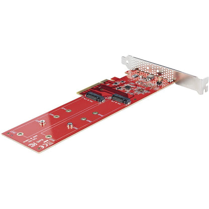 Alternate-Image1 Image for StarTech Dual M.2 PCIe SSD Adapter Card, PCIe x8 / x16 to Dual NVMe/AHCI M2 SSDs, PCI Express 4.0, PC/Linux, Bifurcation Required, TAA