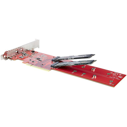 Alternate-Image6 Image for StarTech Dual M.2 PCIe SSD Adapter Card, PCIe x8 / x16 to Dual NVMe/AHCI M2 SSDs, PCI Express 4.0, PC/Linux, Bifurcation Required, TAA