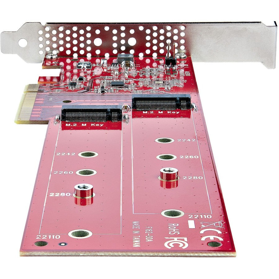 Alternate-Image3 Image for StarTech Dual M.2 PCIe SSD Adapter Card, PCIe x8 / x16 to Dual NVMe/AHCI M2 SSDs, PCI Express 4.0, PC/Linux, Bifurcation Required, TAA