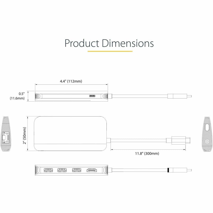 Alternate-Image7 Image for StarTech.com USB C Multiport Adapter, 4K 60Hz HDMI HDR10 Video, 3 Port 5Gbps USB 3.2 Hub, 100W PD PassThrough, GbE, Mini Travel Dock