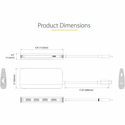 Alternate-Image7 Image for StarTech.com USB C Multiport Adapter, 4K 60Hz HDMI HDR10 Video, 3 Port 5Gbps USB 3.2 Hub, 100W PD PassThrough, GbE, Mini Travel Dock