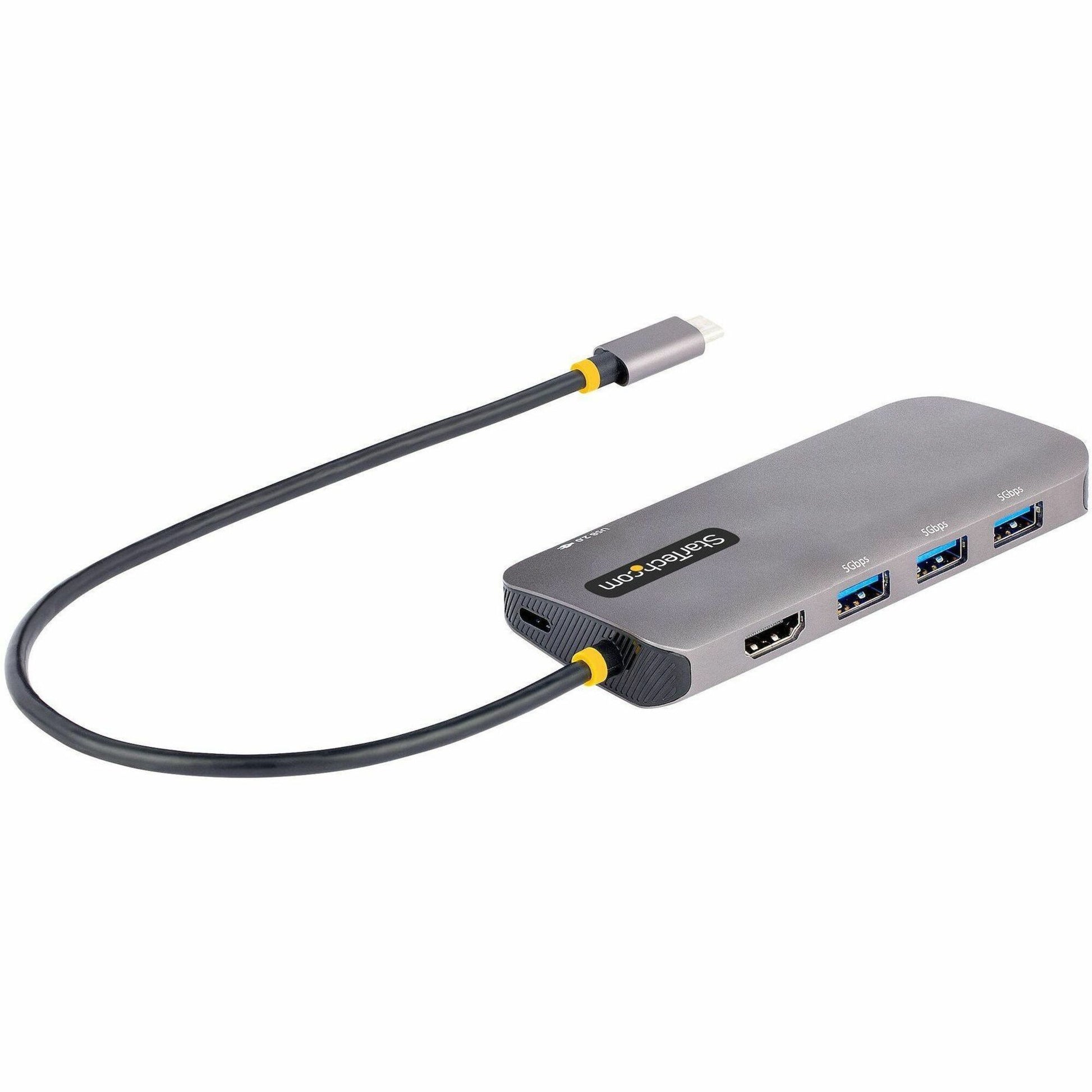 Main Image for StarTech.com USB C Multiport Adapter, 4K 60Hz HDMI HDR10 Video, 3 Port 5Gbps USB 3.2 Hub, 100W PD PassThrough, GbE, Mini Travel Dock