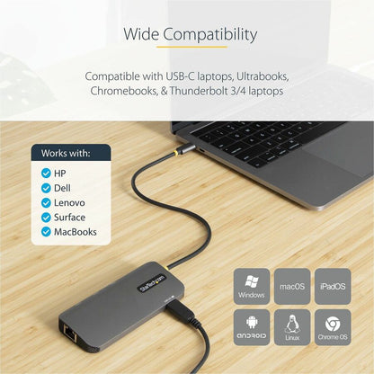 Alternate-Image5 Image for StarTech.com USB C Multiport Adapter, 4K 60Hz HDMI HDR10 Video, 3 Port 5Gbps USB 3.2 Hub, 100W PD PassThrough, GbE, Mini Travel Dock
