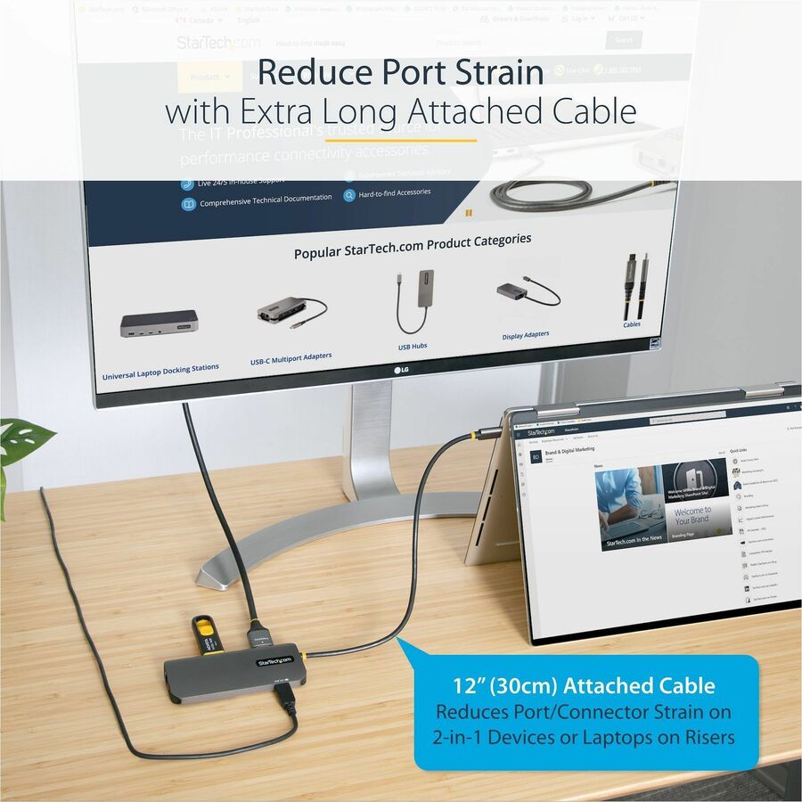 Alternate-Image3 Image for StarTech.com USB C Multiport Adapter, 4K 60Hz HDMI HDR10 Video, 3 Port 5Gbps USB 3.2 Hub, 100W PD PassThrough, GbE, Mini Travel Dock