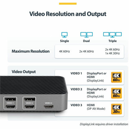 Alternate-Image3 Image for StarTech.com USB-C Triple Monitor Docking Station - Triple 4K HDMI/DP USB-C Dock - 5x USB Hub - GbE - 100W PD - Universal / Multi Monitor