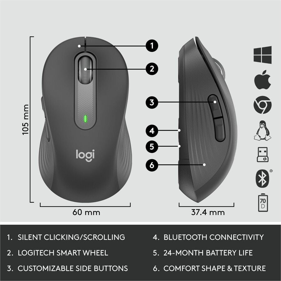 Alternate-Image6 Image for Logitech Signature MK650 Combo for Business, Wireless Mouse and Keyboard, Logi Bolt, Bluetooth, SmartWheel, Globally Certified, Graphite