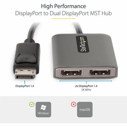Alternate-Image1 Image for StarTech.com Dual-Monitor DisplayPort 1.4 Splitter, DisplayPort to 2x DP Multi-Monitor Adapter, Dual 5K 60Hz Computer MST Hub, Windows