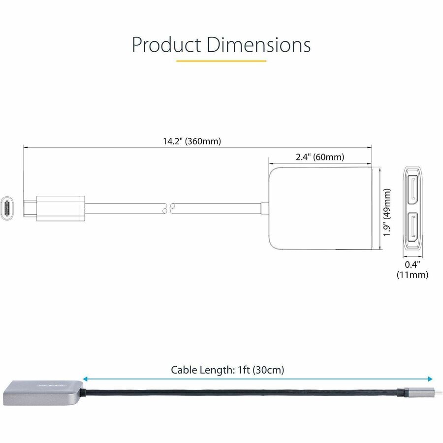 Alternate-Image6 Image for StarTech.com USB-C to Dual DisplayPort 1.4 Adapter, USB Type-C Multi-Monitor MST Hub, Dual 5K 60Hz DP Display Extender / Splitter, Windows