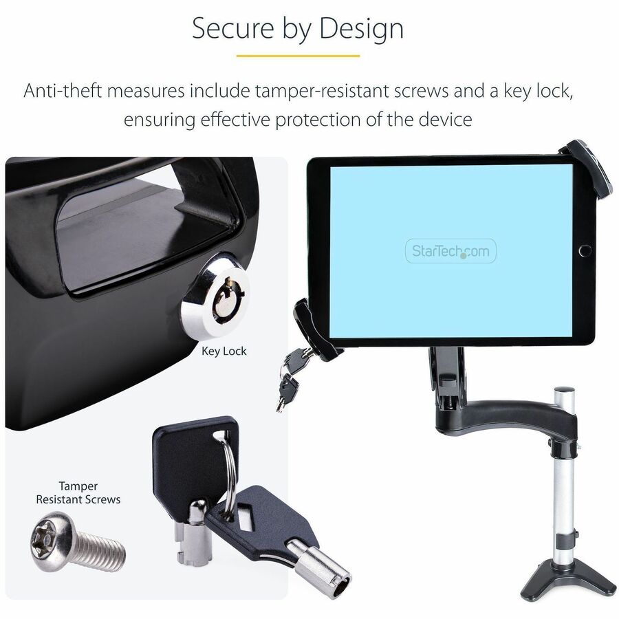 Alternate-Image4 Image for StarTech.com VESA Mount Adapter for Tablets 7.9 to 12.5in, Up to 2kg /4.4lb, 75x75/100x100, Universal Anti-Theft Tablet VESA Mount Clamp