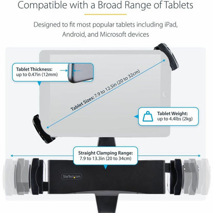Alternate-Image2 Image for StarTech.com VESA Mount Adapter for Tablets 7.9 to 12.5in, Up to 2kg /4.4lb, 75x75/100x100, Universal Anti-Theft Tablet VESA Mount Clamp