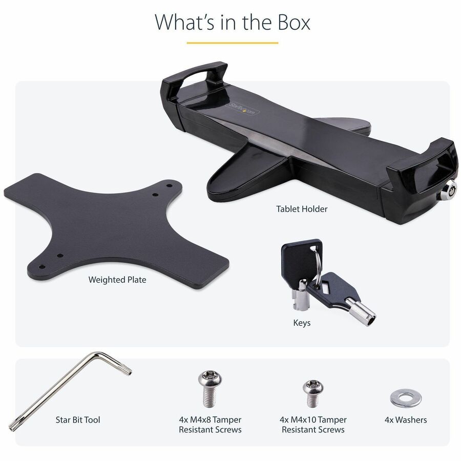Alternate-Image5 Image for StarTech.com VESA Mount Adapter for Tablets 7.9 to 12.5in, Up to 2kg /4.4lb, 75x75/100x100, Universal Anti-Theft Tablet VESA Mount Clamp