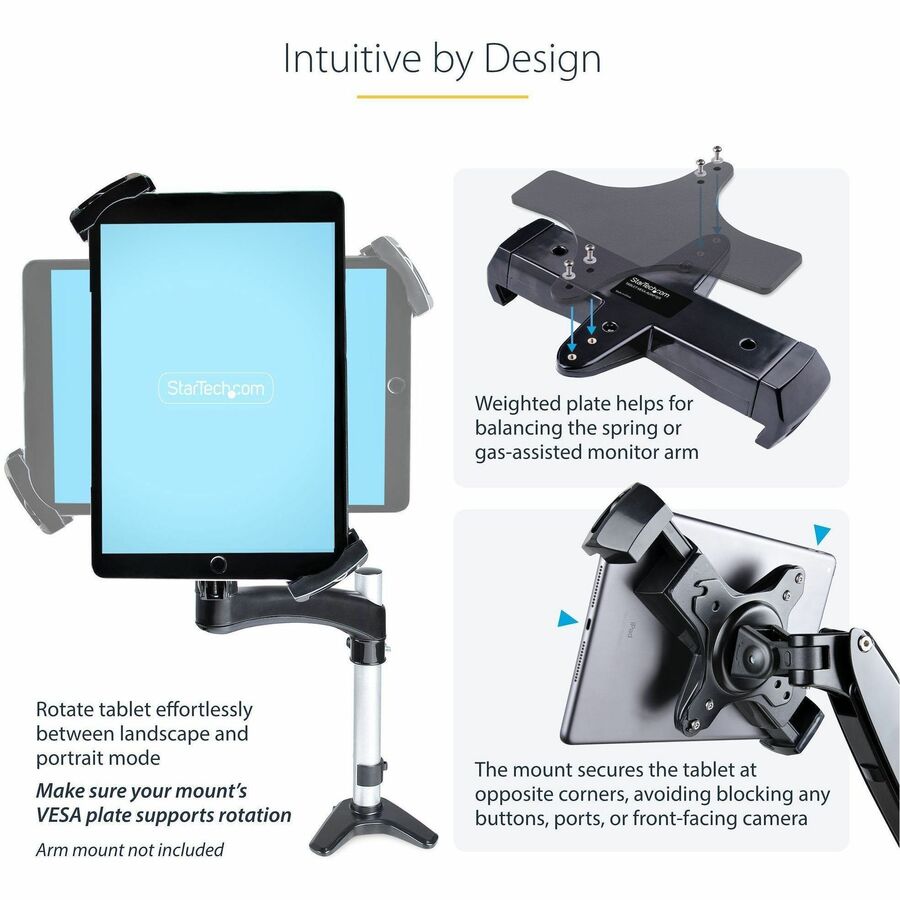 Alternate-Image3 Image for StarTech.com VESA Mount Adapter for Tablets 7.9 to 12.5in, Up to 2kg /4.4lb, 75x75/100x100, Universal Anti-Theft Tablet VESA Mount Clamp