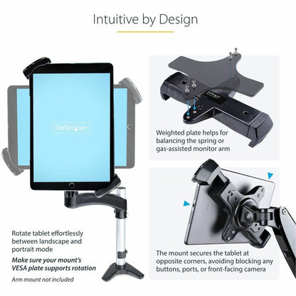 Alternate-Image3 Image for StarTech.com VESA Mount Adapter for Tablets 7.9 to 12.5in, Up to 2kg /4.4lb, 75x75/100x100, Universal Anti-Theft Tablet VESA Mount Clamp