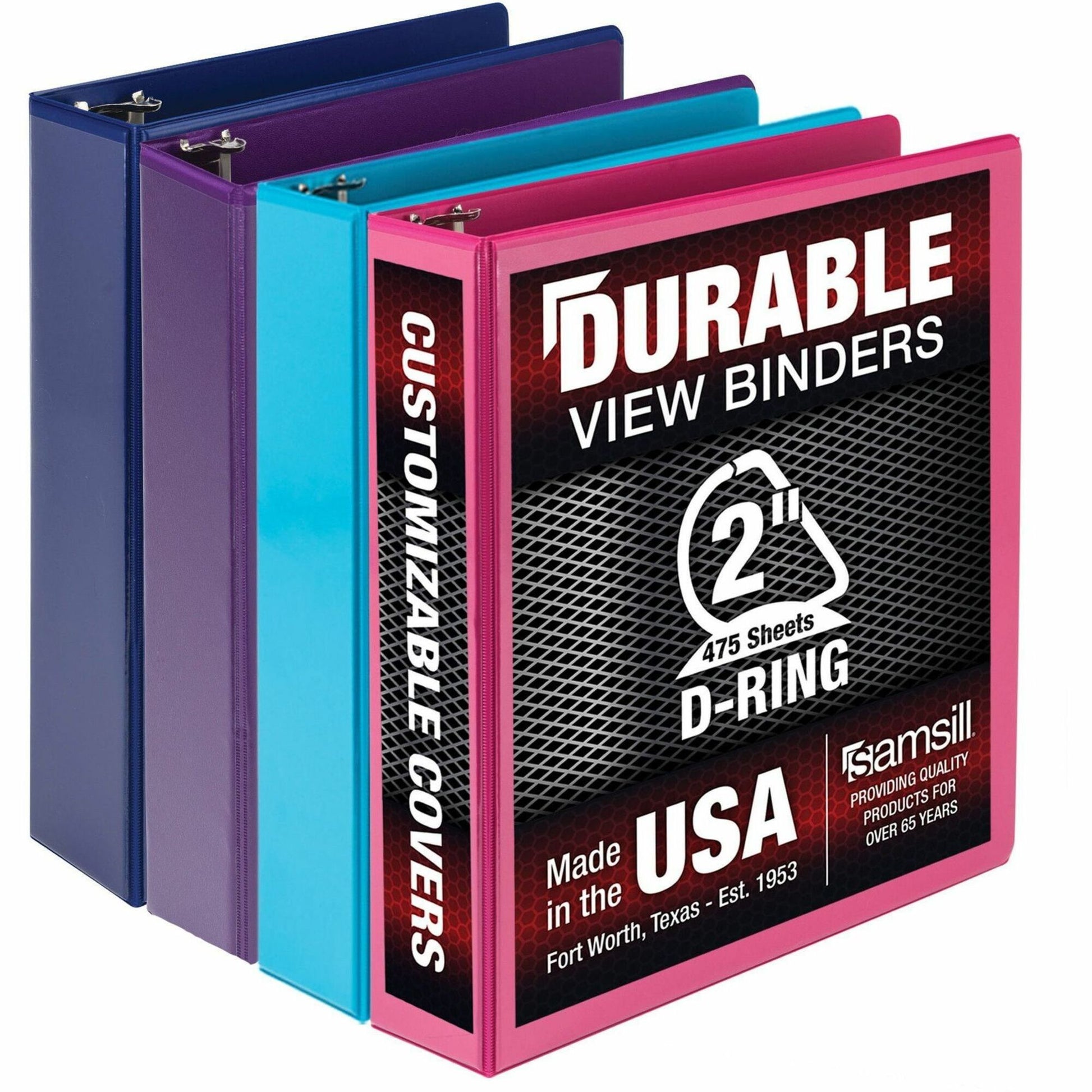 Main Image for Samsill Durable 2 Inch Binder, Made in the USA, D Ring Customizable Clear View Binder, Fashion Assortment, 4 Pack, Each Holds 475Page (MP46469)