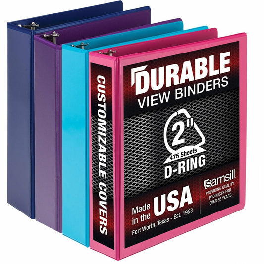 Main Image for Samsill Durable 2 Inch Binder, Made in the USA, D Ring Customizable Clear View Binder, Fashion Assortment, 4 Pack, Each Holds 475Page (MP46469)