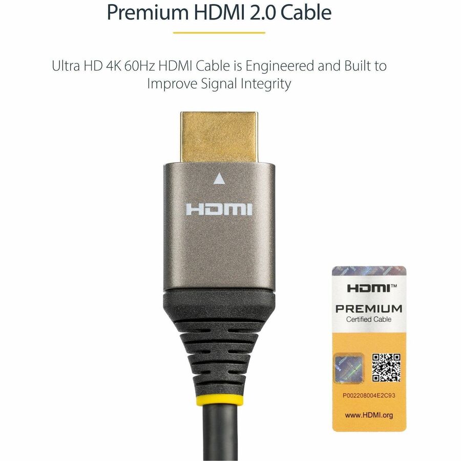 Alternate-Image4 Image for StarTech.com 13ft (4m) Premium Certified HDMI 2.0 Cable, High Speed Ultra HD 4K 60Hz HDMI Cable w/ Ethernet, HDR10, UHD HDMI Monitor Cord