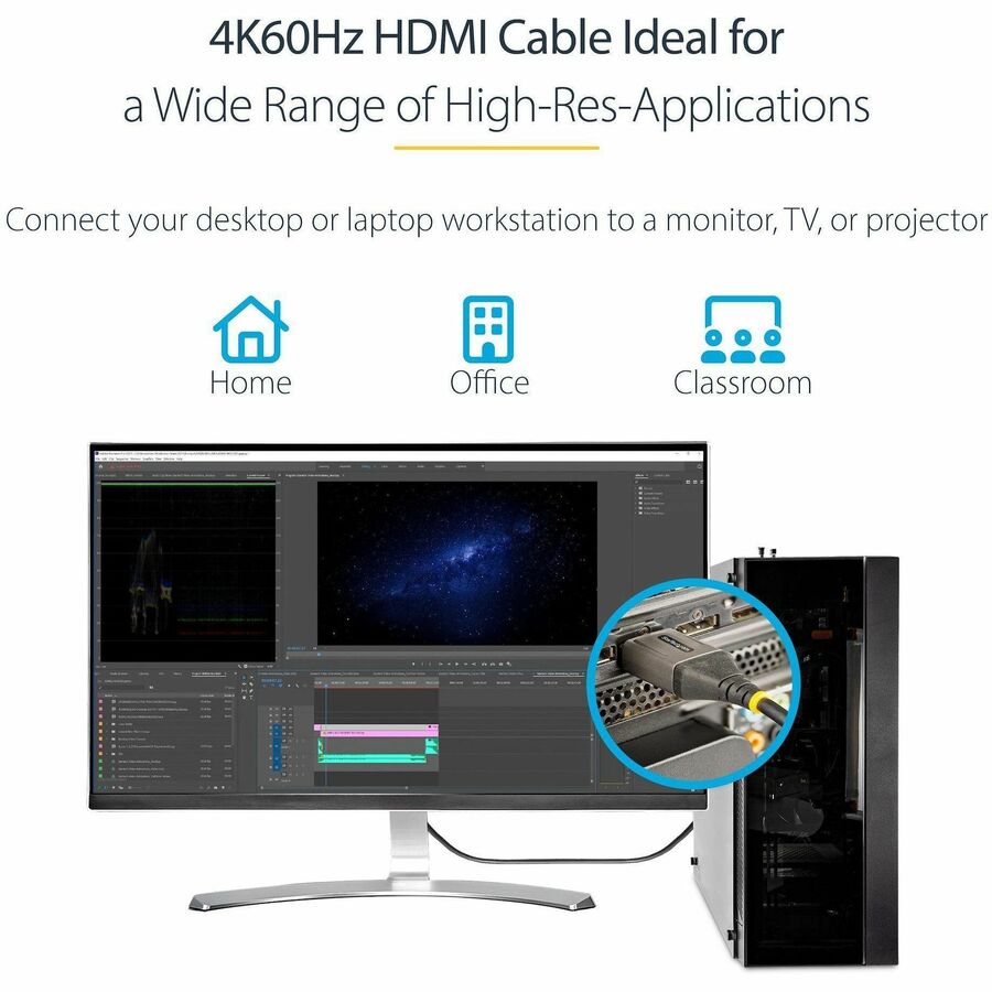 Alternate-Image5 Image for StarTech.com 13ft (4m) Premium Certified HDMI 2.0 Cable, High Speed Ultra HD 4K 60Hz HDMI Cable w/ Ethernet, HDR10, UHD HDMI Monitor Cord