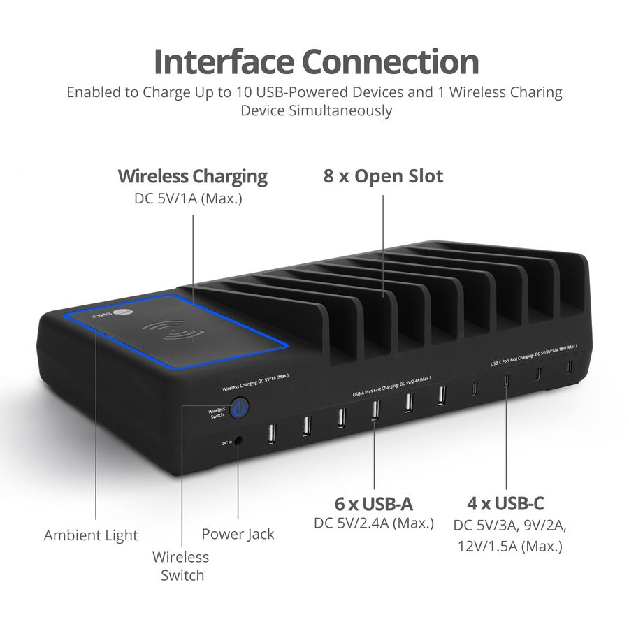 Alternate-Image7 Image for SIIG 10-Port USB-A/C & Wireless Charging Station - 150W