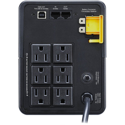 Rear Image for APC Back UPS, 950VA/480W, Tower, 120V, 6x NEMA 5-15R outlets, USB Type A + C Ports, User Replaceable Battery