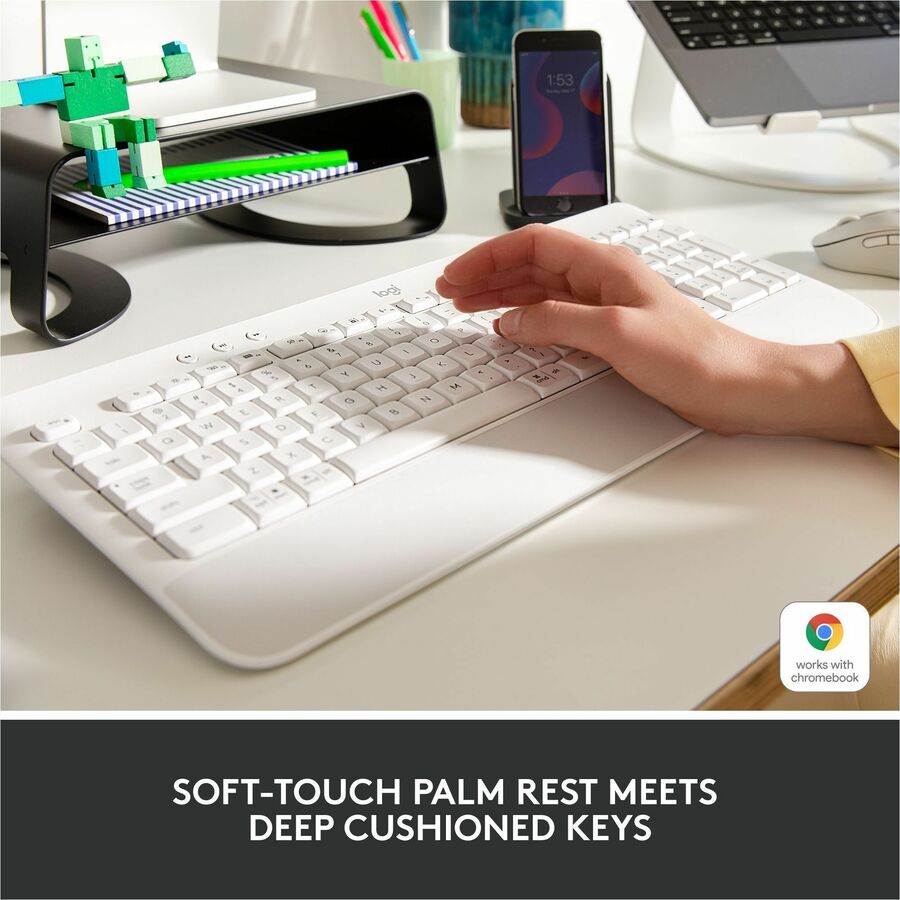 Life-Style Image for Logitech Signature K650 Comfort Full-Size Wireless Keyboard with Wrist Rest, BLE Bluetooth or Logi Bolt, Off-white