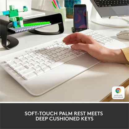 Life-Style Image for Logitech Signature K650 Comfort Full-Size Wireless Keyboard with Wrist Rest, BLE Bluetooth or Logi Bolt, Off-white
