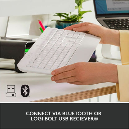 Alternate-Image3 Image for Logitech Signature K650 Comfort Full-Size Wireless Keyboard with Wrist Rest, BLE Bluetooth or Logi Bolt, Off-white