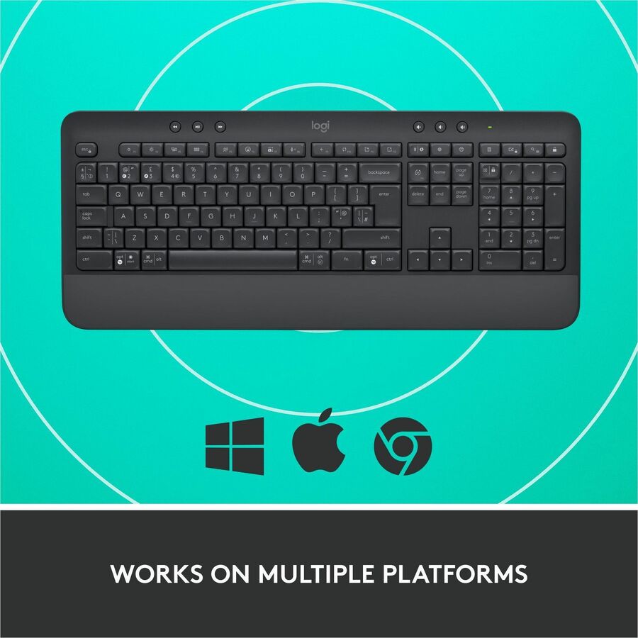 Alternate-Image5 Image for Logitech Signature K650 Comfort Full-Size Wireless Keyboard with Wrist Rest, BLE Bluetooth or Logi Bolt, Graphite