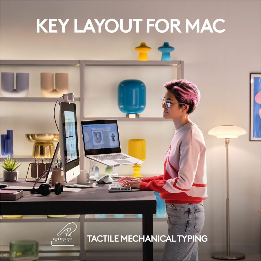 Alternate-Image1 Image for Logitech MX Mechanical Mini for Mac Wireless Illuminated Keyboard, Low-Profile Switches, Tactile Quiet Keys, Pale Gray