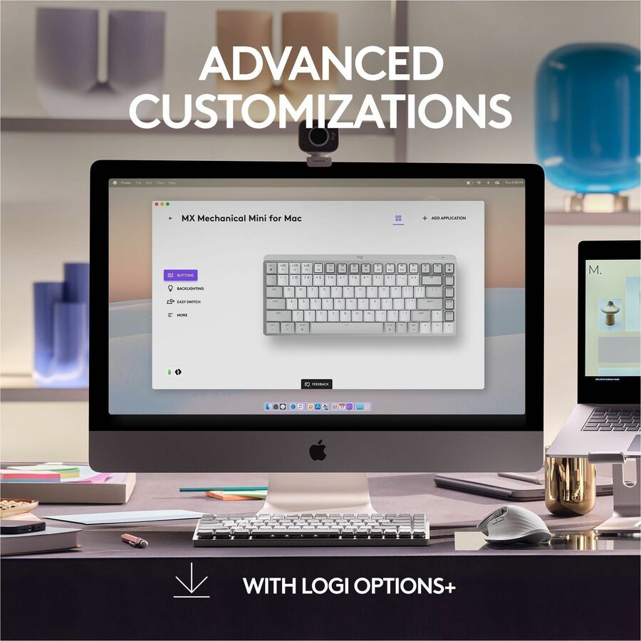 Alternate-Image6 Image for Logitech MX Mechanical Mini for Mac Wireless Illuminated Keyboard, Low-Profile Switches, Tactile Quiet Keys, Pale Gray
