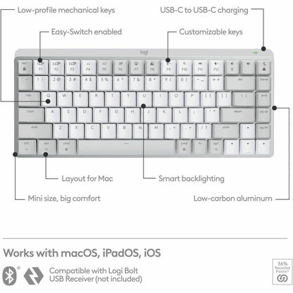 Alternate-Image5 Image for Logitech MX Mechanical Mini for Mac Wireless Illuminated Keyboard, Low-Profile Switches, Tactile Quiet Keys, Pale Gray