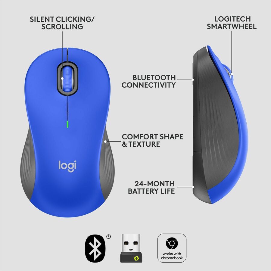 Alternate-Image5 Image for Logitech Signature M550 L Full Size Wireless Mouse - For Large Sized Hands, 2-Year Battery, Silent Clicks, Bluetooth, Blue