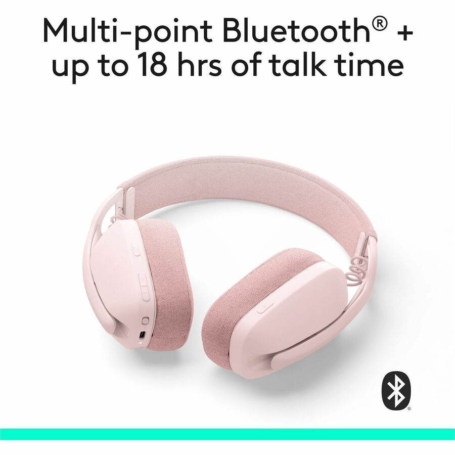 Alternate-Image2 Image for Logitech Zone Vibe 100 Wireless Over Ear Headphones, Noise Canceling Microphone, Advanced Multipoint Bluetooth Headset, Rose