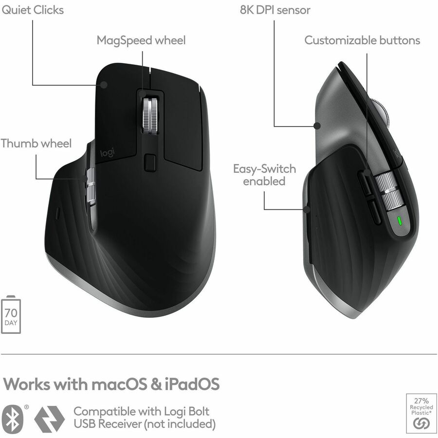Alternate-Image5 Image for Logitech MX Master 3S for Mac - Wireless Bluetooth Mouse with Ultra-fast Scrolling, 8K DPI, Quiet Clicks, Space Gray