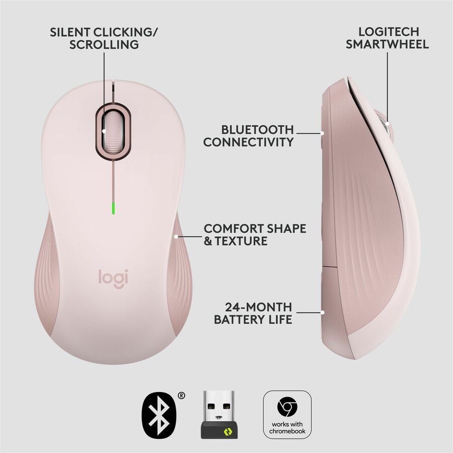 Alternate-Image5 Image for Logitech Signature M550 Wireless Mouse - For Small to Medium Sized Hands, 2-Year Battery, Silent Clicks, Rose