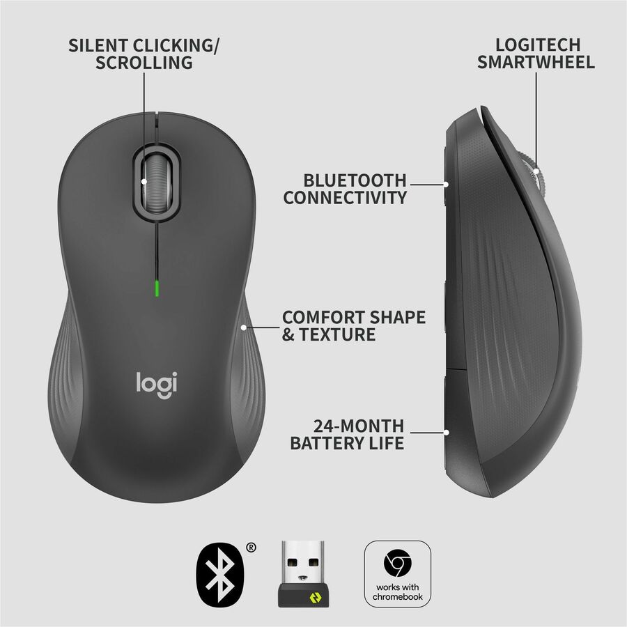 Alternate-Image4 Image for Logitech Signature M550 L Full Size Wireless Mouse - For Large Sized Hands, 2-Year Battery, Silent Clicks, Bluetooth, Graphite