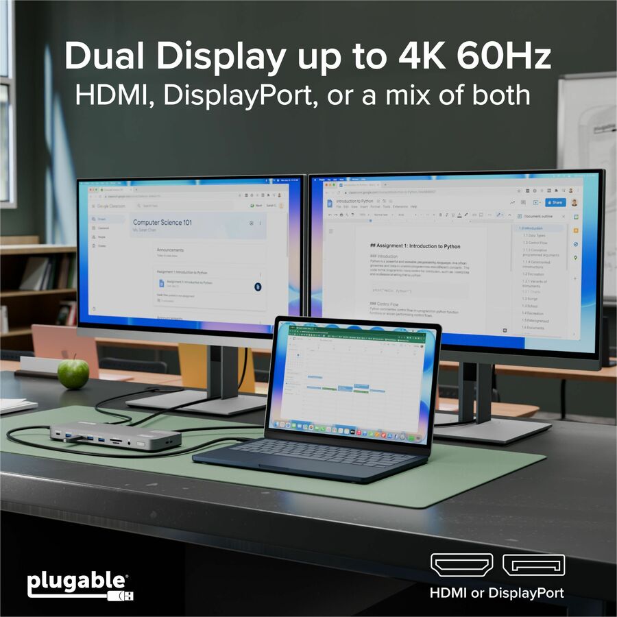 Alternate-Image3 Image for Plugable USB C Laptop Docking Station, Dual Monitor 4K 60Hz for Apple Mac M1/M2/M3/M4/M5/Neo