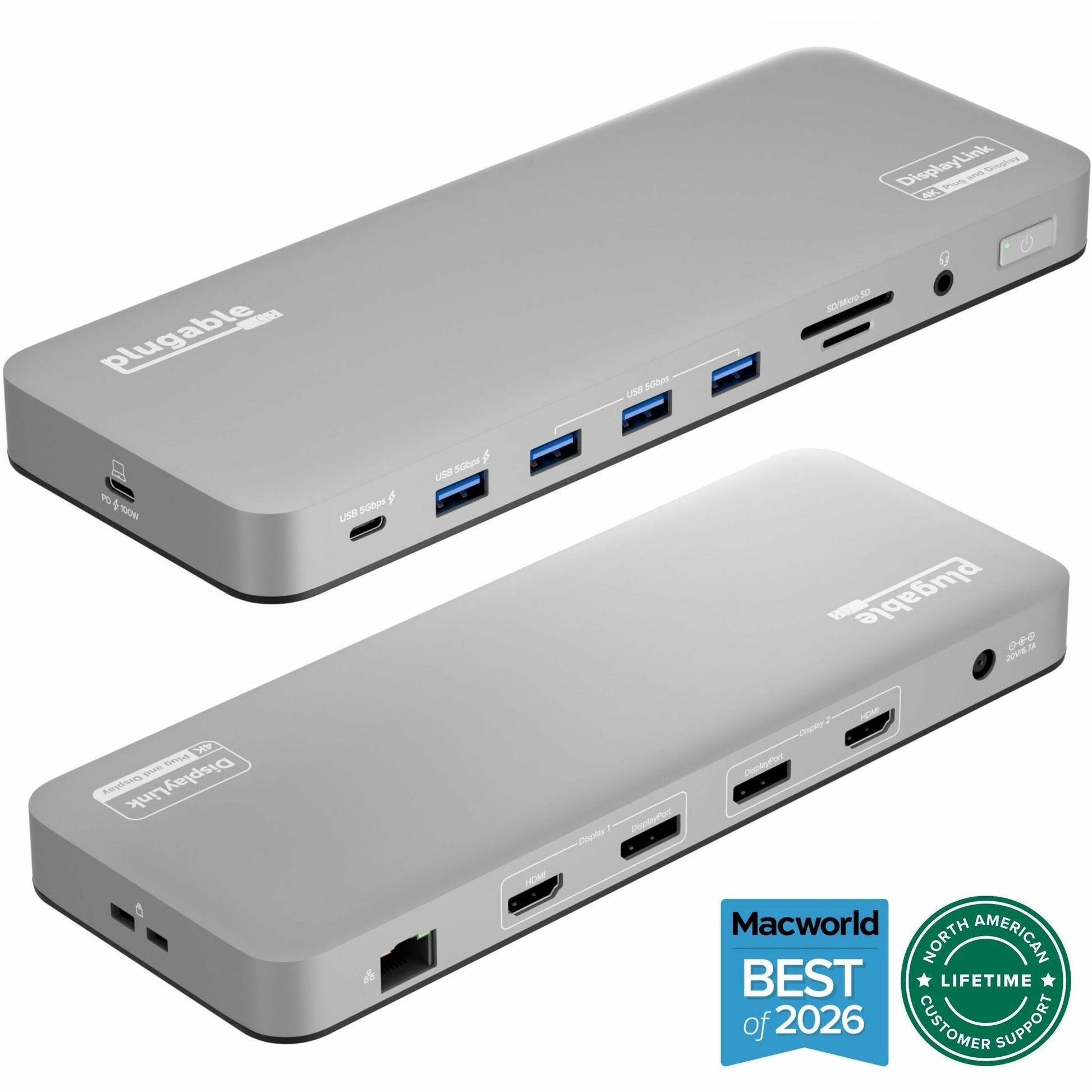 Main Image for Plugable USB C Laptop Docking Station, Dual Monitor 4K 60Hz for Apple Mac M1/M2/M3/M4/M5/Neo