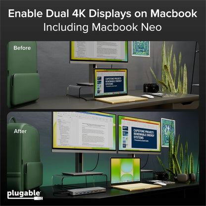 Alternate-Image2 Image for Plugable USB C Laptop Docking Station, Dual Monitor 4K 60Hz for Apple Mac M1/M2/M3/M4/M5/Neo